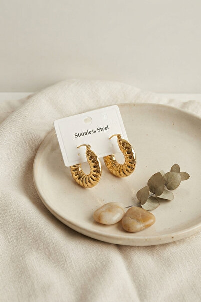 Clariss 316L Steel Gold Color Vintage Curved Hoop Model Earrings