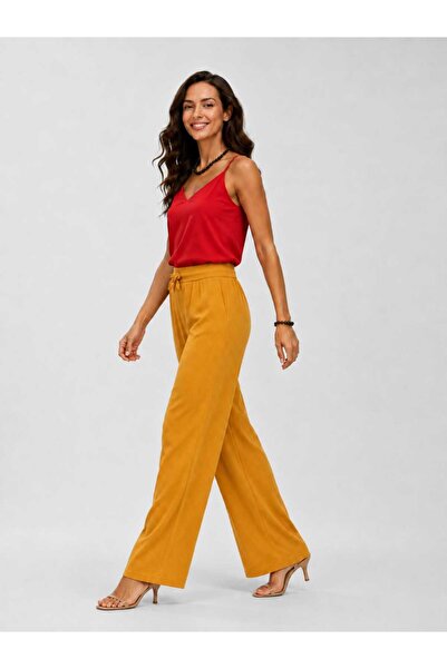 SSO Bürümcük Fabric Lycra Pants with Elastic Waist and Ribbon Detail