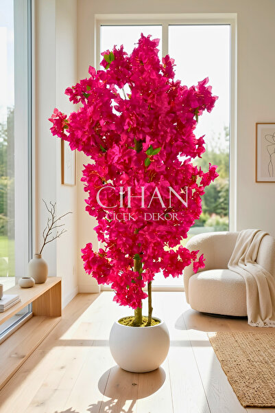 Cihan Çiçekçilik Fuşya Begonvil Yapay Ağaç 180 cm –30x30 Beyaz Plastik Küre S...
