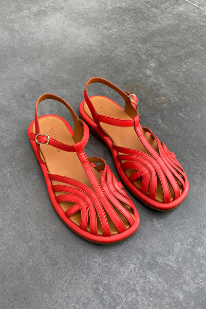WilloWara Women's Genuine Leather Sandals with Stripe Detail |   Gona