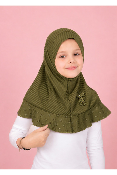 Linda Hijab Pink Hijab for Kids – Modest Islamic Headscarf with Lace Ruffle T...