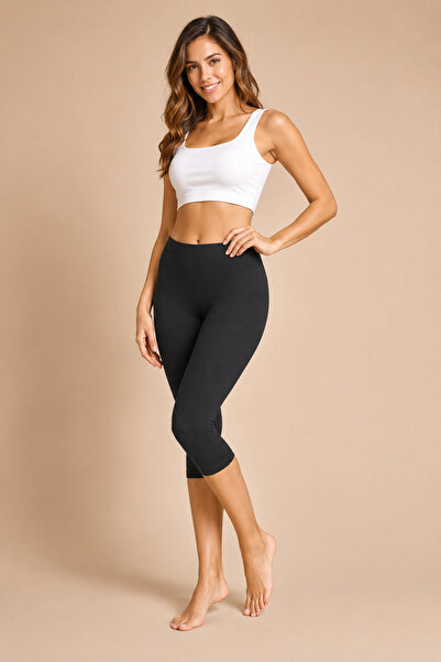 QKK Black Women's Combed Cotton Capri Leggings 95% Cotton 5% Elastane |   Com...