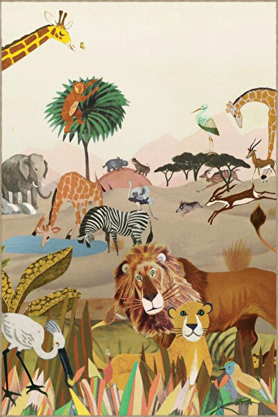 Rugs Modern Halı Wild Forest Themed Lion Giraffe and Zebra Patterned Modern D...