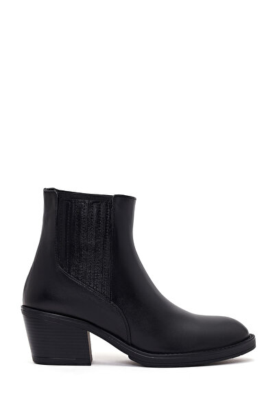 Derimod Women's Black Thick Heeled Leather Chelsea Boots Af190040Dv