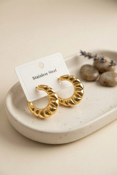 shopwave 316L Steel Gold Color Retro Model Thick Body Earrings