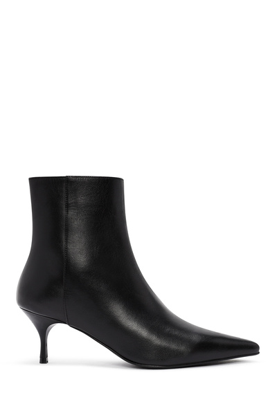 Derimod Women's Black Zippered Thin Heeled Leather Boots Af200013Dv