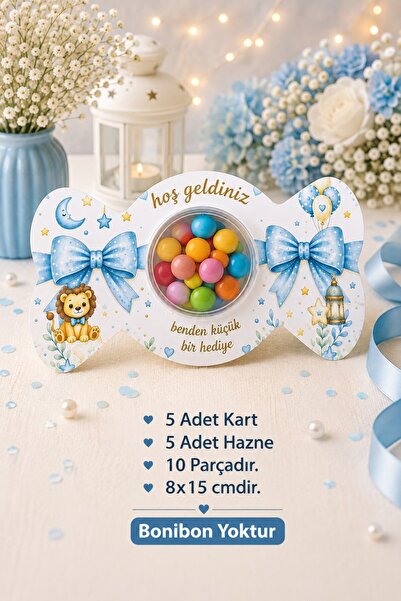 Emtory Gift Aslan Mavi Kurdele Model Şeker Kutusu - Mevlid Hediye Kutusu- Doğ...