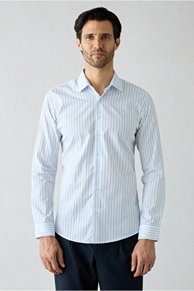 Kiğılı Long Sleeve Slim Fit Classic Striped 100% Cotton Shirt