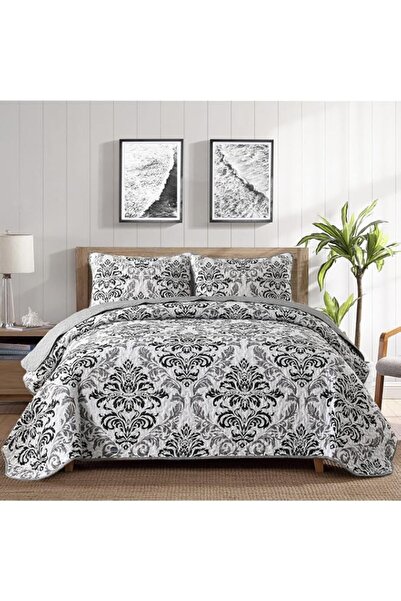 Generic Drucon Black Quilt Set Queen Size 3 Pieces Boho Damask Quilt Bedsprea...
