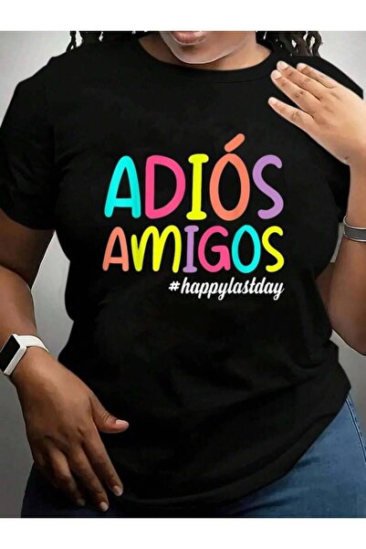 9JY Adios Amigos Happy Last Day Of Spanish Teacher Back To School Black Graph...