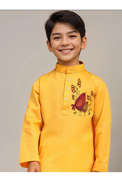 Devoiler Boys Yellow Cotton Kurta with Printed Design
