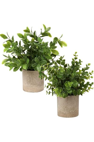 Generic Briful Artificial Potted Plants Set of 2 Small Faux Plant Eucalyptus ...