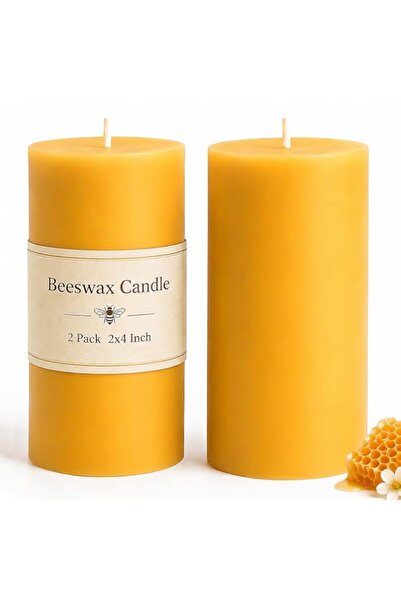 Generic Brand 2 Packs Natural Beeswax Pillar Candles 2x4 inch, Unscented 100%...