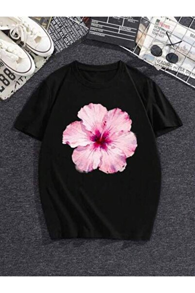 25W Women's Pink Hibiscus Flower Print White Crewneck Short Sleeve T-Shirt – ...