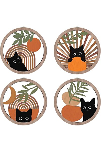 Generic Tazweeq 4 Pcs Boho Black Cat Wall Decor, 10''x10'' Farmhouse Geometri...