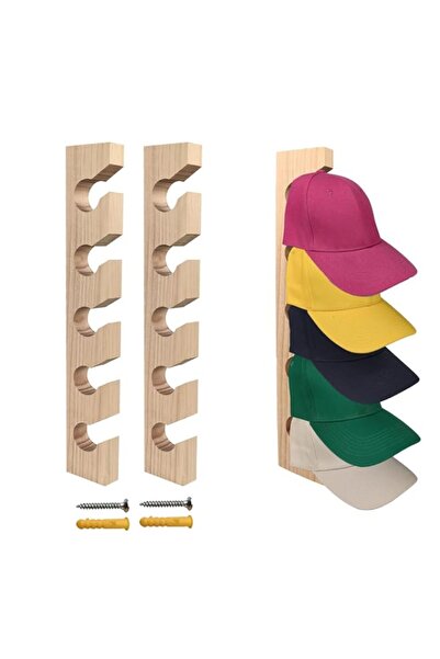 Generic 2 PCS Wooden Baseball Cap Hat Rack Wall-Mounted with 5 Hooks, Durable...