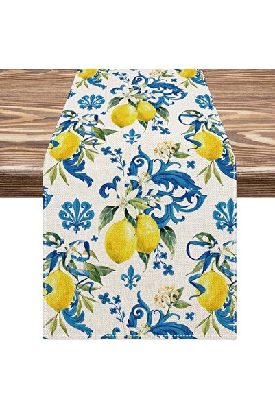 Generic AnyDesign Lemon Table Runner Summer Blue Tiles Lemons Kitchen Dining ...