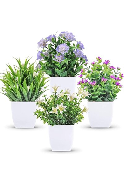 Generic 4 Pack Small Fake Plants Eucalyptus Flowers Artificial Small Potted P...
