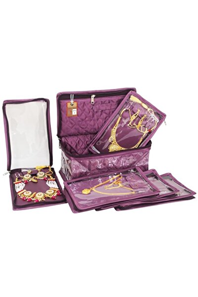 Generic Brand Atorakushon Satin Purple Jewellery 5 Pouches Necklace Earrings ...