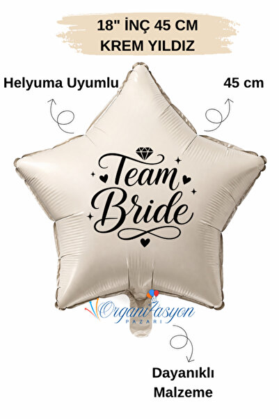 Organizasyon Pazarı 18 Inch Cream Star Foil Balloon |   Bride Team Printed | ...