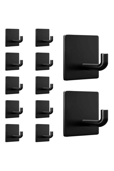 Generic 12 Pack 304 Stainless Steel Adhesive Wall Hooks, Black Perforated Pow...