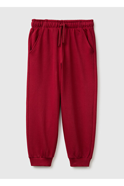 United Colors of Benetton Boy's red ribbed sweatpants with front logo embroid...