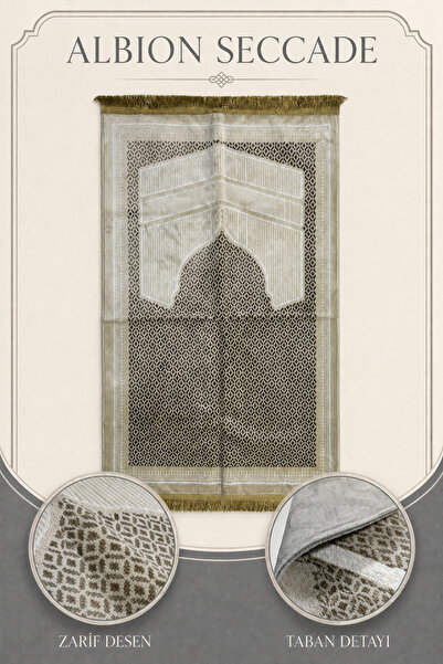 İlkbenaldim Albion Prayer Rug Velvet Soft Textured Kaaba Patterned Daily Pray...