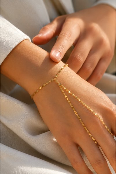 Tixy Pixy Steel Mirrored Lip Gold Chain Women's Şahmeran Bracelet