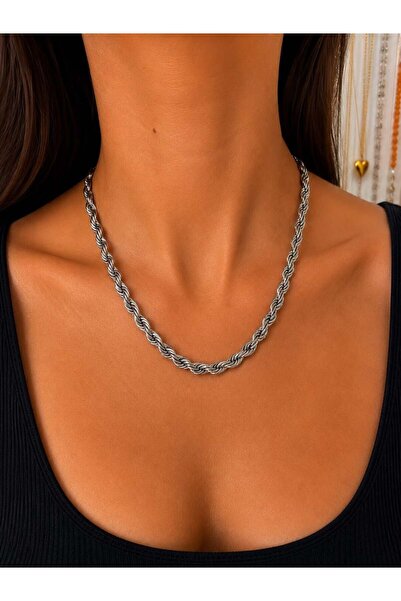 MARE BUTİK Silver Twist Chain Necklace