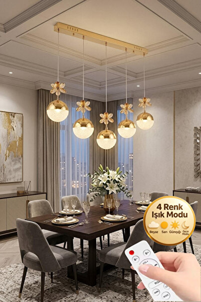 Lumia Lighting Vera Model 5"li Gold Kumandalı 3 Renk Modu Yemek Masası Oturma...