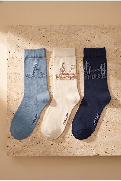 Katia&Bony Unisex Istanbul Boxed 3-Piece Cotton Socks Multi-Colored