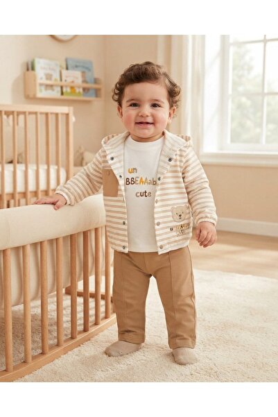 voyyo kids baby Baby Boy Seasonal Striped Cardigan, 3 Piece 100% Cotton 3-6-9...