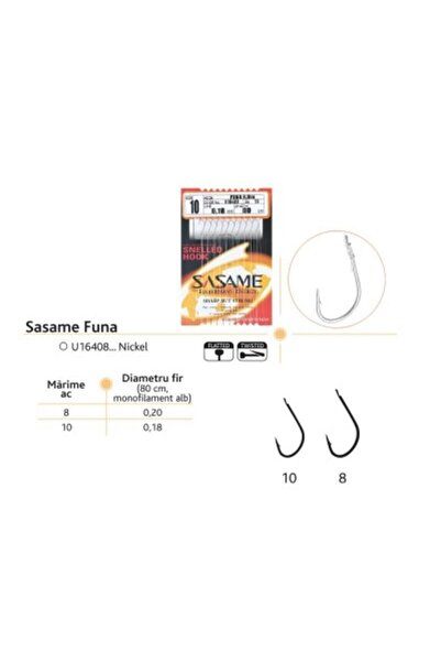Sasame Funa U16408 knotted needles, white nylon 80 cm, 10 pcs/bag 8
