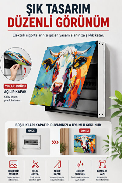 kutuTR Dekoratif Sigorta Kutusu Kapağı 39x32 cm Açılır Kapaklı Elektrik Panosu Gizleme Paneli SS040