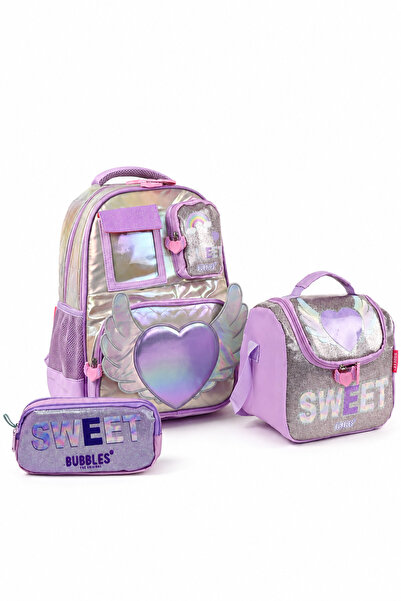 WANDER BAG Bubbles 9516 Sweet Heart Patterned 3-Piece Primary School Bag, Lun...