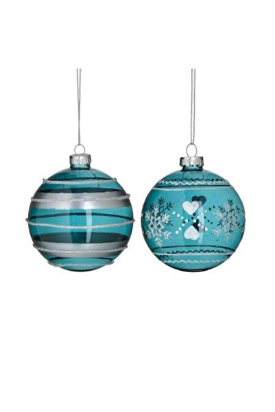 inart Set de 6 ornamente din sticlă, 2 modele, argintiu/albastru Φ8