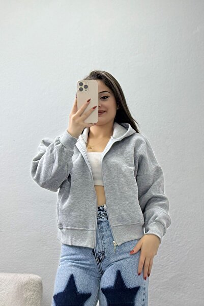 BELENDİR Women's 3 Thread Compact Oversize Fleto Pocket Sweat Gray