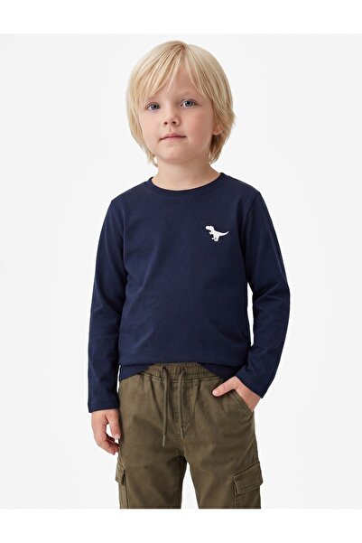 Koton Dinosaur Embroidery Long Sleeve Crew Neck Cotton T-Shirt