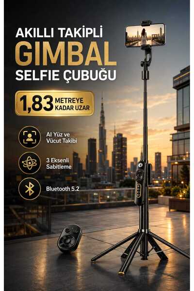 Akıllı Takipli Gimbal Selfie Çubuğu Tripod 183 cm 3 Eksenli Bluetooth 5.2 Uzaktan Kumandalı