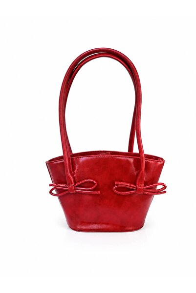 Senza Vedere Fiore Bow Detailed Patent Leather Women's Shoulder Bag
