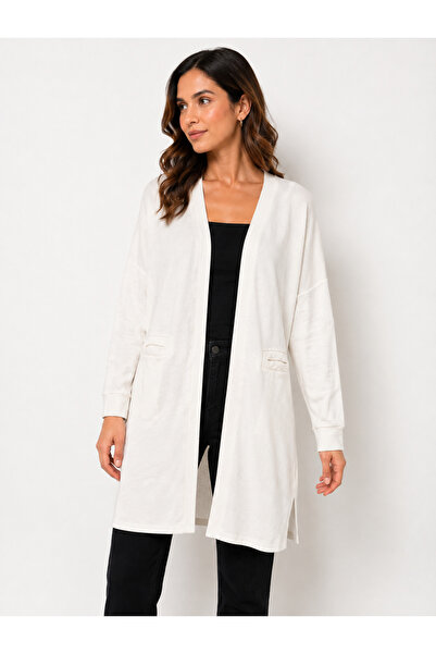 Neden Tekstil Women's Relaxed Fit White Cardigan