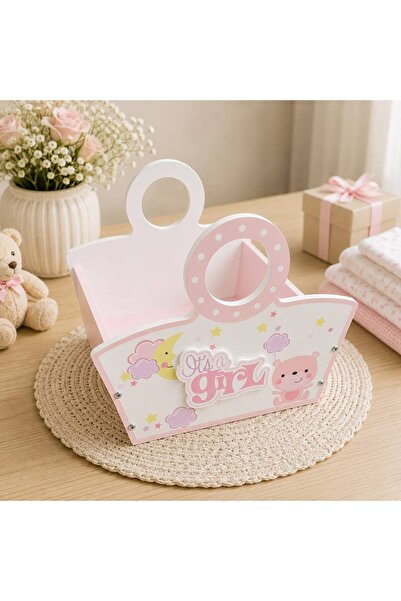 seasons box سلة توزيعات مواليد للبنات خشبية بتصميم القمر والنجوم