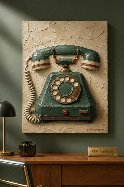 FTRMALZEMECİM PREMİUM Krem Zeminde Yeşil Çevirmeli Telefon Çerçevesiz Kanvas ...