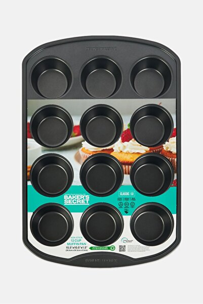 Baker's Secret 12 Cup Non-Stick Muffin Pan, Grey