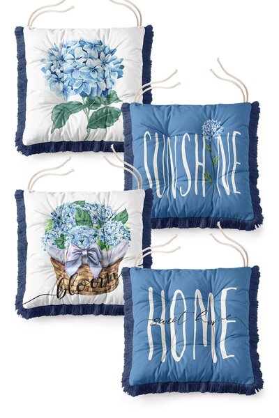 IdeCraft Hydrangea Flower and Typographic Text Themed Fringed 4-Piece Pofidic...