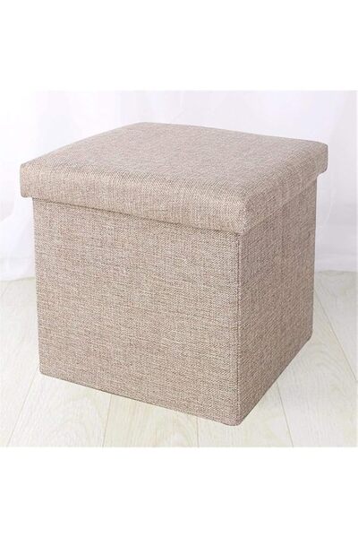 Generic Home Foldable Tufted Linen Storage Ottoman Square Cube Foot Rest Stoo...