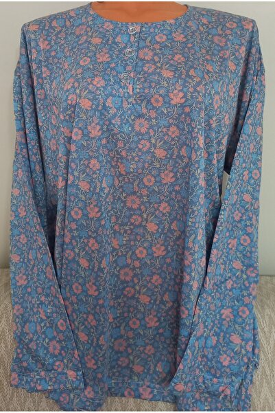 Anne Er Clothing Paper Print Combed Cotton Blouse Long-Sleeve O-Neck 3 Button...