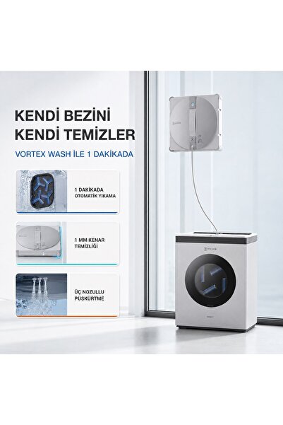 Ecovacs Akıllı Cam Silme Robotu ve Kendi Kendini Temizleyen İstasyon, Üçlü Su...