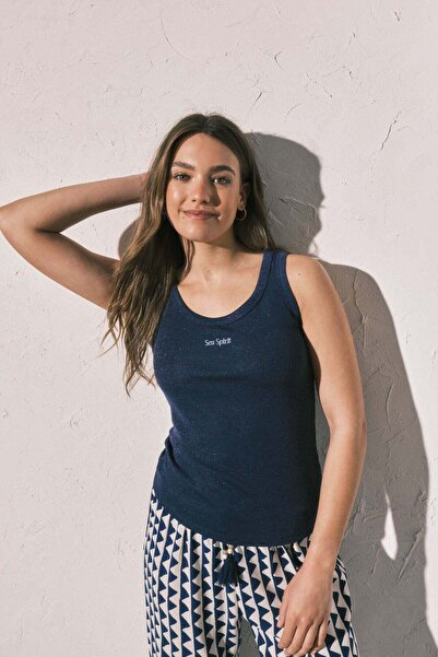 Women'secret Navy lurex ribbed vest top