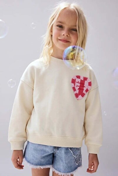 NOBLEKIDS La Ciel Paris Girls' Embroidered Heart Detailed Sweatshirt